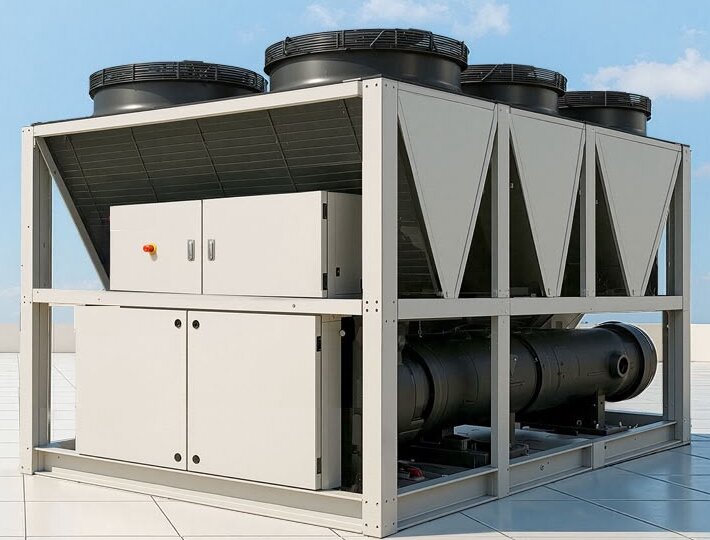 Air-cooled chiller on a rooftop